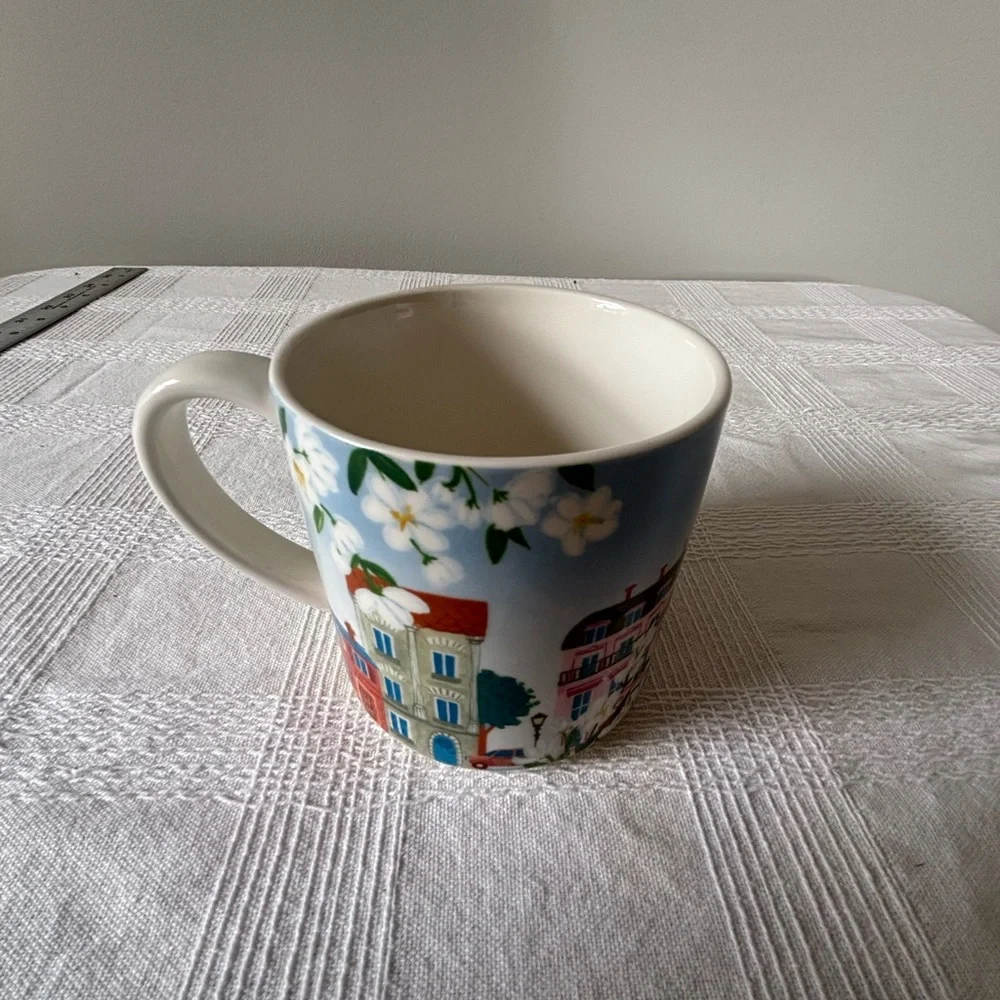 Sur La Table Blue Eiffel Tower Ceramic Mug with Floral Motif
